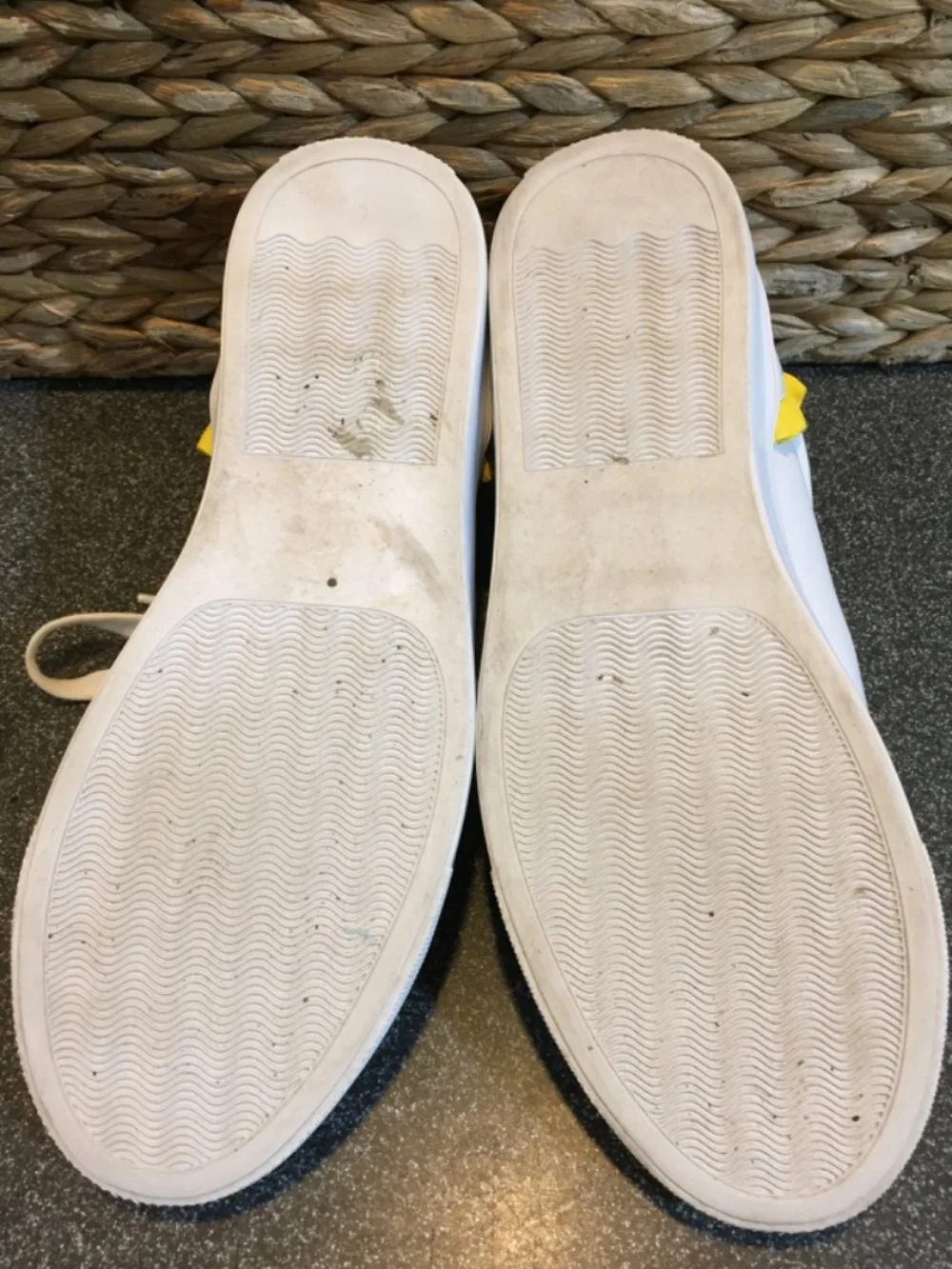 Talbots White and Yellow Leather Ruffle-Back Sneakers